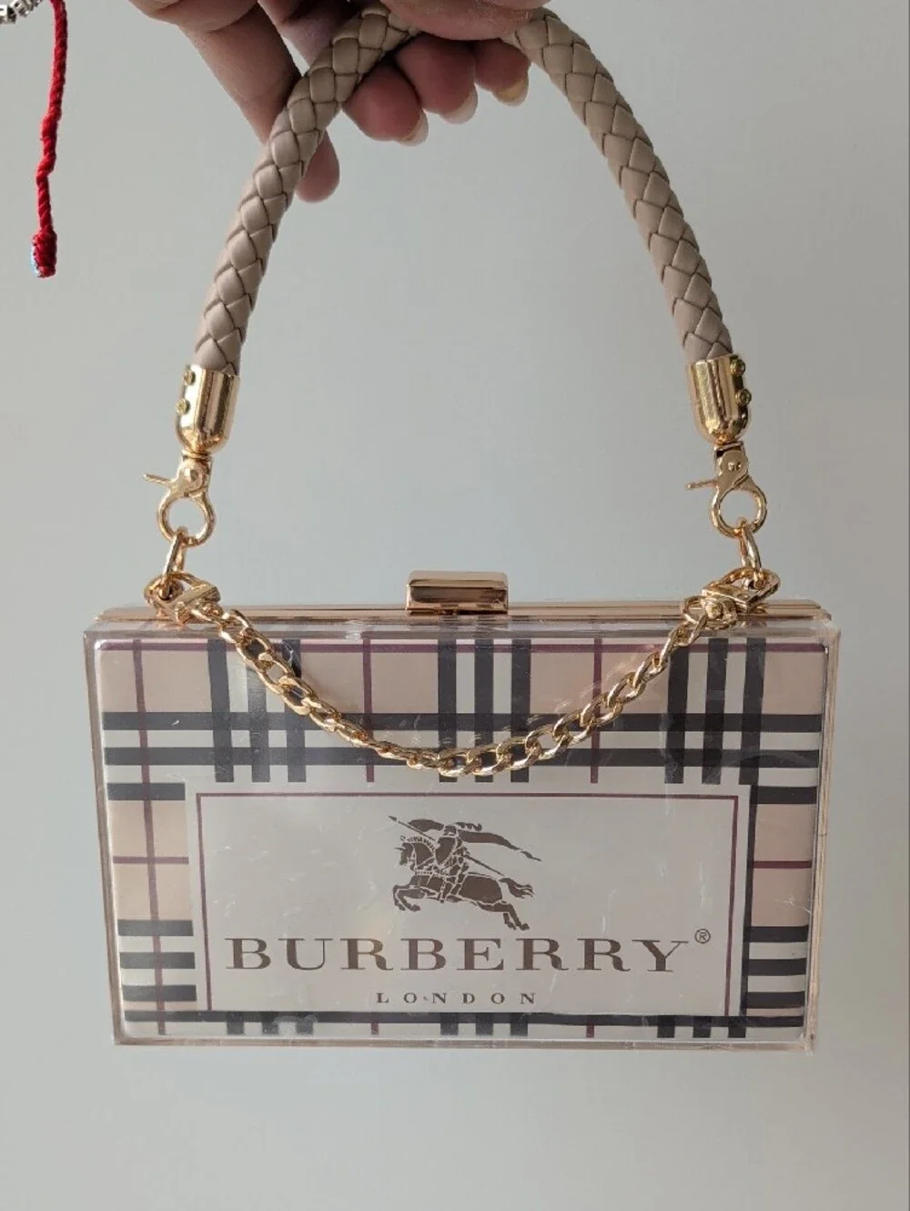 Upcycled Burberry Plaid Acrylic Box Clutch
